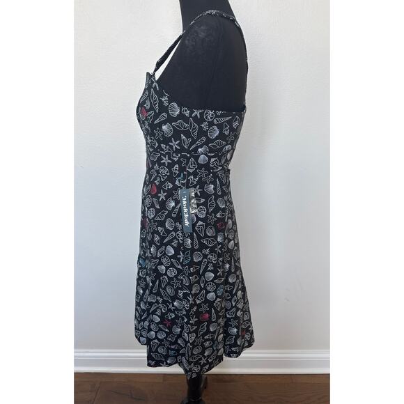 Modcloth Seashore Spectacular Linen Midi Dress Cutout Black Seashell Sz 6 NWT - Picture 4 of 11
